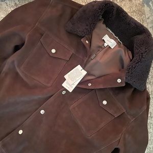 REISS
Miles Suede & Genuine Shearling Trucker Jacket In Chocolate